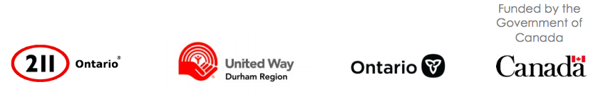 Durham Region Funders Logos: 211 Ontario, United Way Durham Region, Ontario, Government of Canada